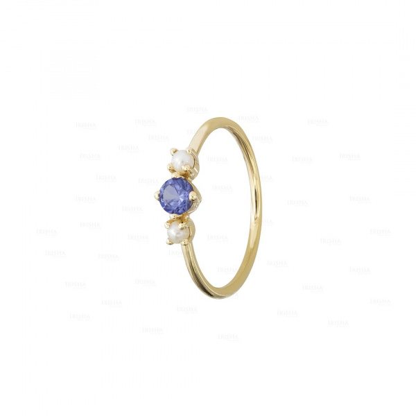 14K Gold Genuine Blue Sapphire And Freshwater Pearl Gemstone Ring Fine Jewelry