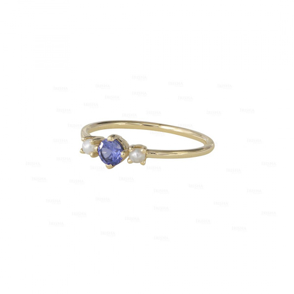 14K Gold Genuine Blue Sapphire And Freshwater Pearl Gemstone Ring Fine Jewelry