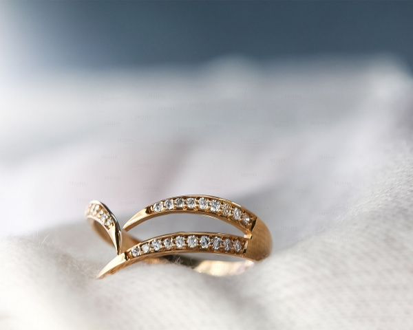 14K Gold 0.18 Ct. Genuine Diamond Chevron Design Open Ring Fine Jewelry