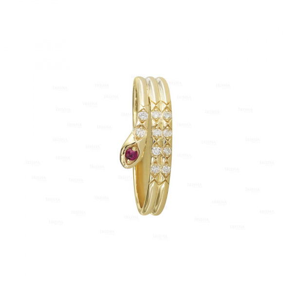 14K Gold Diamond And Ruby Gemstone Snake Design Wrap Ring Fine Jewelry