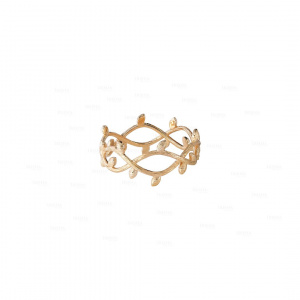 Solid Gold Leaf Design Handmade Ring 14K Gold Fine Jewelry Size - 3 to 8 US