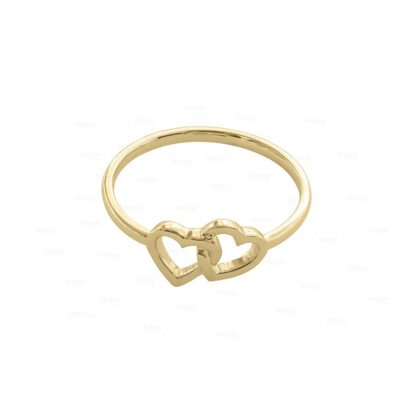 14K Solid Gold Interlocking Two Hearts Design Ring Fine Jewelry Size - 3 to 8 US