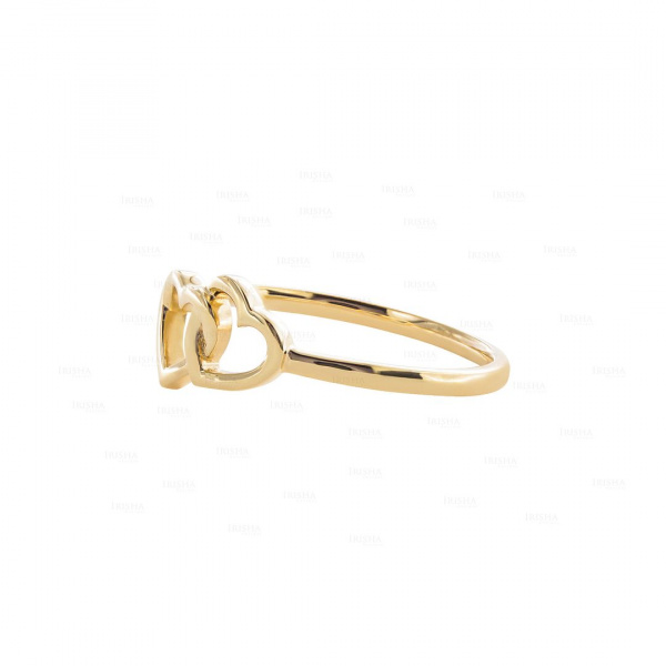 14K Solid Gold Interlocking Two Hearts Design Ring Fine Jewelry Size - 3 to 8 US