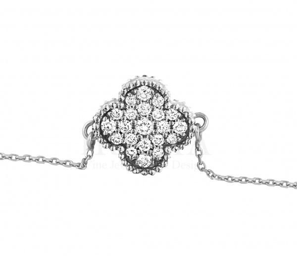 Real Diamond Floral Milgrain Charm Chain Bracelet 14K Gold Fine Jewelry