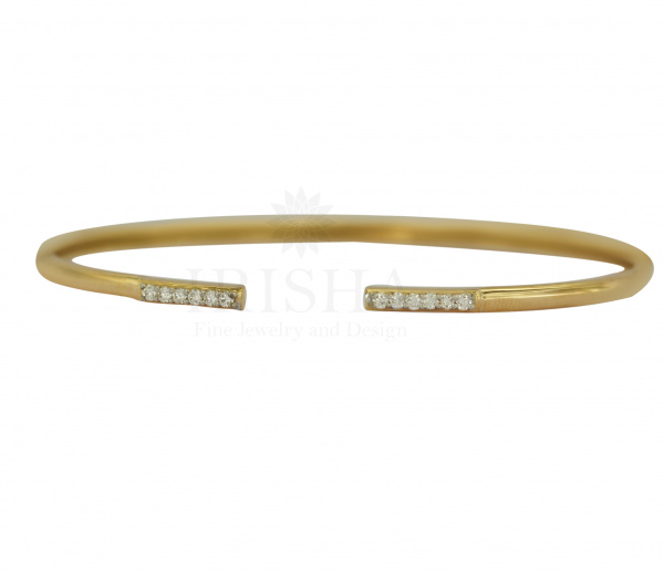 Genuine Diamond Open Cuff Bangle Bracelet 14K Gold Handmade Fine Jewelry