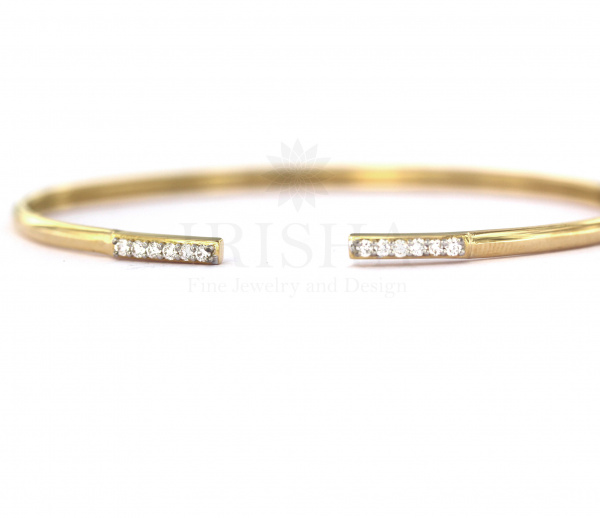 Genuine Diamond Open Cuff Bangle Bracelet 14K Gold Handmade Fine Jewelry