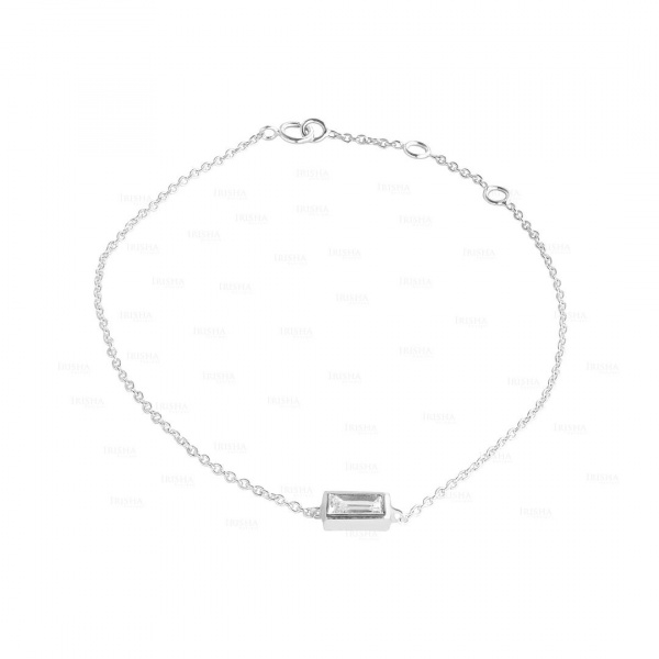 0.10 Ct. Baguette Diamond Wedding Chain 14K Gold Fine Bracelet Fine Jewelry