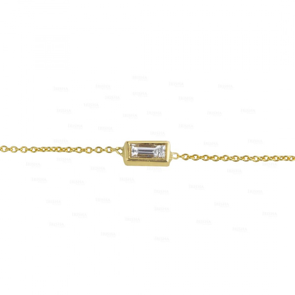 0.10 Ct. Baguette Diamond Wedding Chain 14K Gold Fine Bracelet Fine Jewelry