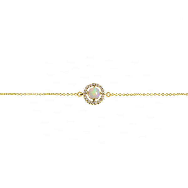 14K Yellow Gold Genuine Diamond And Opal Gemstone Chain Bracelet  - New Arrival