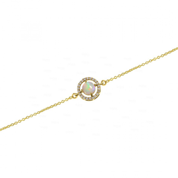 14K Yellow Gold Genuine Diamond And Opal Gemstone Chain Bracelet  - New Arrival