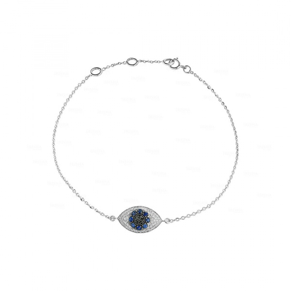 Genuine Diamond And Blue Sapphire Evil Eye 14K Gold Bracelet Fine Jewelry