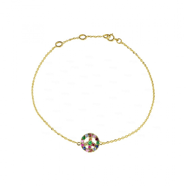 14K Gold 0.30 Ct. Multi Sapphire Gemstone Sign of Peace Bracelet Fine Jewelry