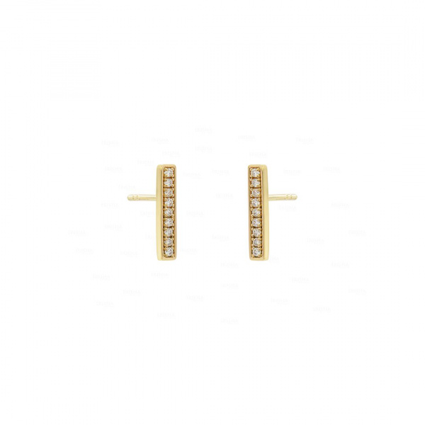 0.12Ct. Earth Mined Diamond Tiny Bar Design Stud Earrings in 14k Gold