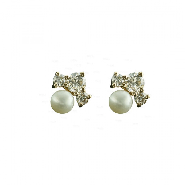 Genuine Freshwater Pearl Diamond Tiny Minimalist 14K Gold Fine Studs Earrings