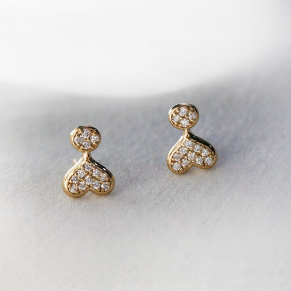 0.15Ct. Real Diamond Hearts Shape Exclamation Earrings in 14K Gold Fine Jewelry