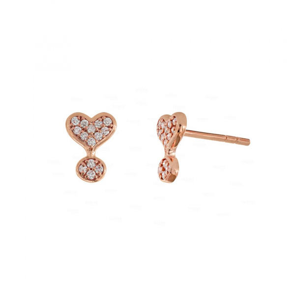 0.15Ct. Real Diamond Hearts Shape Exclamation Earrings in 14K Gold Fine Jewelry