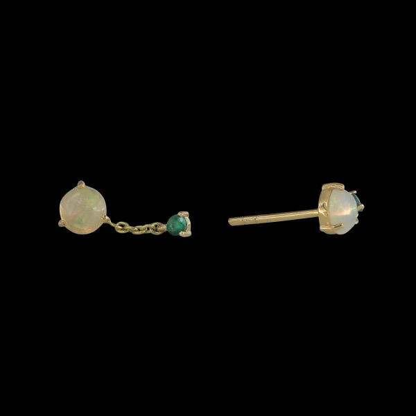 Opal And Emerald Drop Chain Earrings