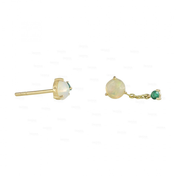 Opal And Emerald Drop Chain Earrings