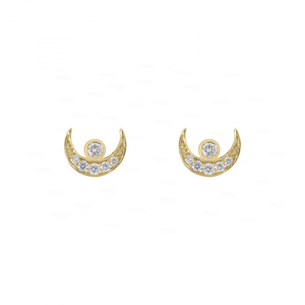 14K Gold 0.16 Ct. Genuine Diamond Crescent Moon Studs Earrings Celestial Jewelry