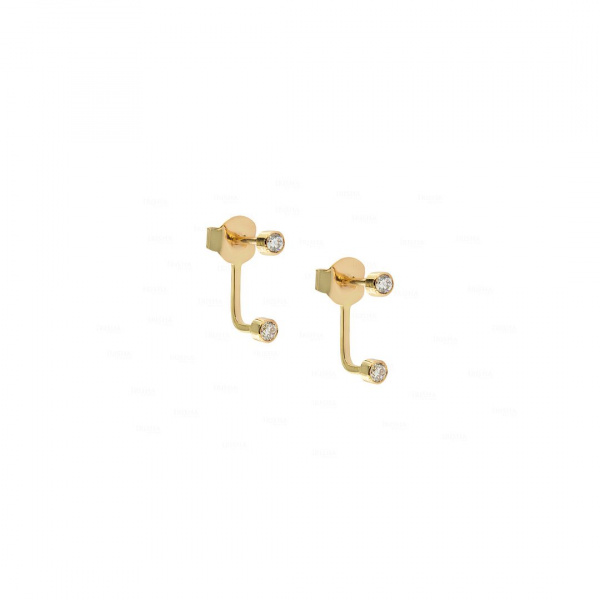 14K Yellow Gold 0.15 Ct. Genuine Diamond Earrings Handmade Fine Jewelry