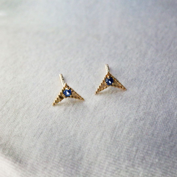 14K Gold 0.04 Ct. Genuine Blue Sapphire Gemstone Minimalist Studs Fine Earrings