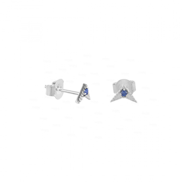 14K Gold 0.04 Ct. Genuine Blue Sapphire Gemstone Minimalist Studs Fine Earrings