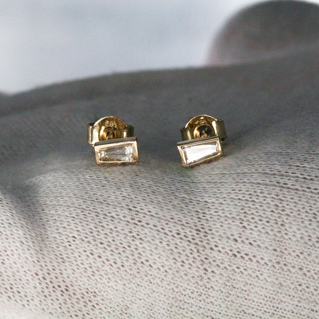 14K Gold 0.12 Ct. Genuine Tapered Baguette Diamond Studs Earrings Fine Jewelry