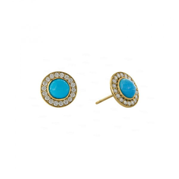 14K Gold Genuine Diamond And Turquoise Gemstone Wedding Earrings Fine Jewelry
