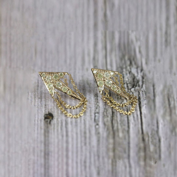 14K Yellow Gold 0.18 Ct. Genuine Yellow Diamond Arrow Chain Earrings  Jewelry