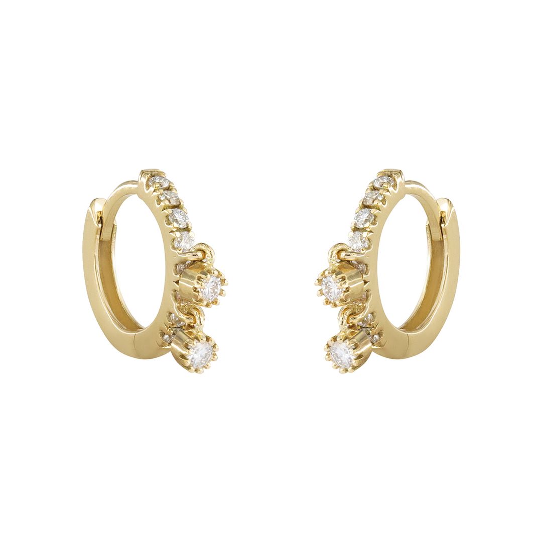 14K Yellow Gold 0.25 Ct. Genuine Diamond Minimalist Hoop Earrings Fine Jewelry
