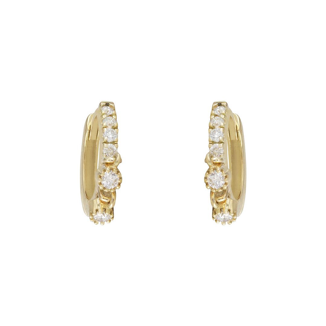 14K Yellow Gold 0.25 Ct. Genuine Diamond Minimalist Hoop Earrings Fine Jewelry