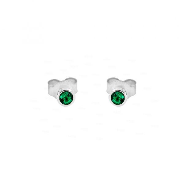 14K White Gold 0.30 Ct. Genuine Emerald Gemstone Bezel Set Studs Earrings