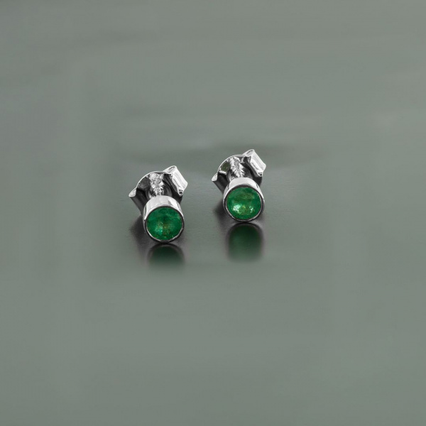 14K White Gold 0.30 Ct. Genuine Emerald Gemstone Bezel Set Studs Earrings