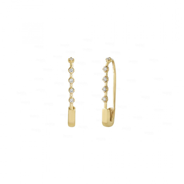 0.15 Ct. Genuine Diamond Safety Pin Design Earrings Fine Jewelry in 14k Gold