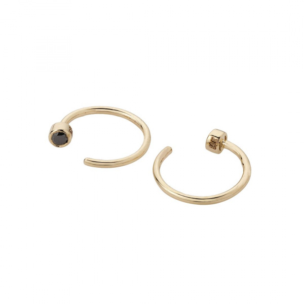 Black Diamond Mini Hoop Earrings Solid 14k Yellow Gold Bridal Minimalist Jewelry