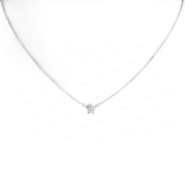 VS Clarity F-G Color Genuine Diamond Star Charm Necklace 14K Gold Fine Jewelry