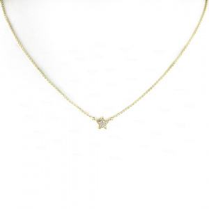 VS Clarity F-G Color Genuine Diamond Star Charm Necklace 14K Gold Fine Jewelry