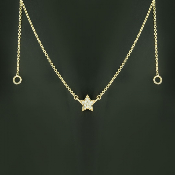 VS Clarity F-G Color Genuine Diamond Star Charm Necklace 14K Gold Fine Jewelry