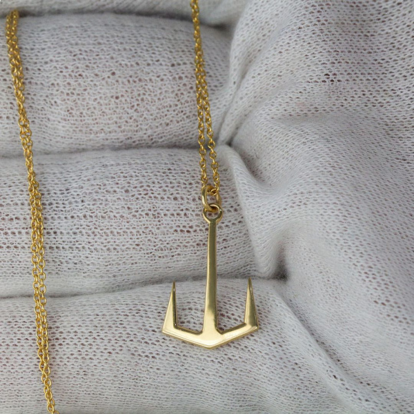 Minimalist Anchor Charm Pendant Necklace 14K Solid Gold Fine Jewelry