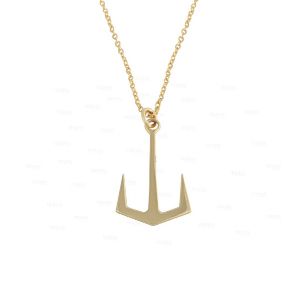 Minimalist Anchor Charm Pendant Necklace 14K Solid Gold Fine Jewelry