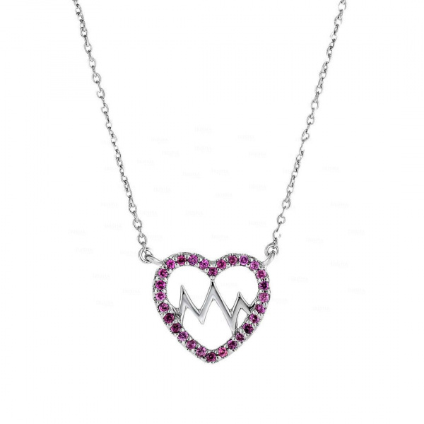14K Gold 0.30 Ct. Genuine Pink Tourmaline Love Heartbeat Fine Necklace