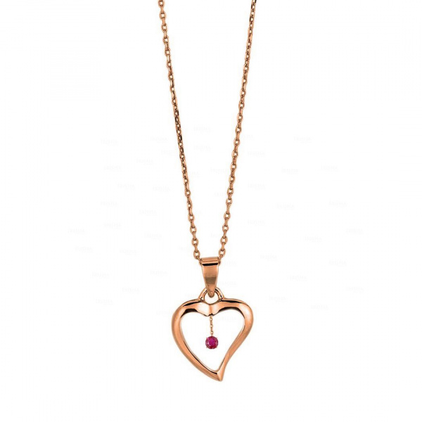 14K Gold 0.05 Ct. Genuine Ruby Gemstone Love Heart Necklace Fine Jewelry