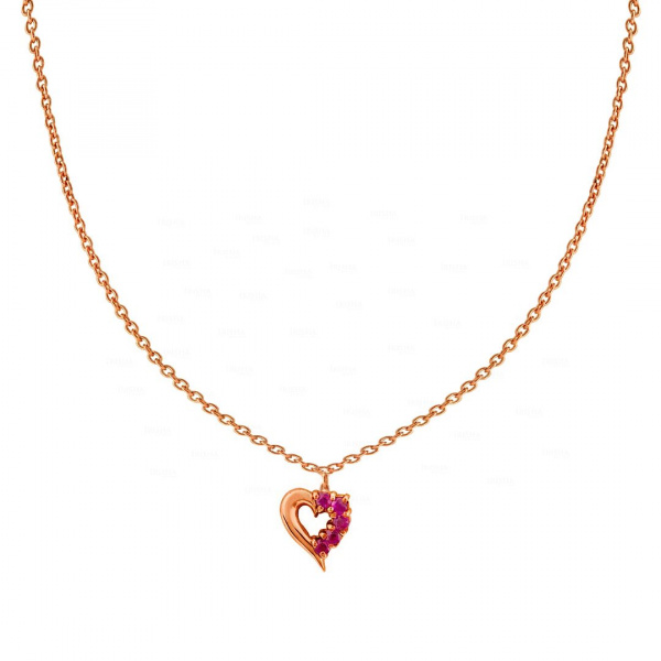 14K Gold 0.10 Ct. Genuine Ruby Gemstone Heart Wedding Necklace Fine Jewelry