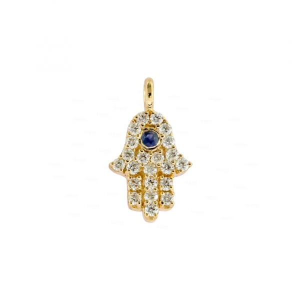 Real Diamond Ruby Stone Hamsa Charm July Birthstone Necklace in 14K Gold