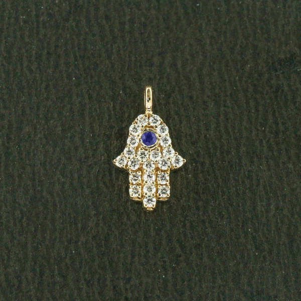 Real Diamond Ruby Stone Hamsa Charm July Birthstone Necklace in 14K Gold