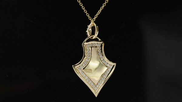 14K Yellow Gold 0.25 Ct. Genuine Diamond Shield Vintage Style Pendant Necklace