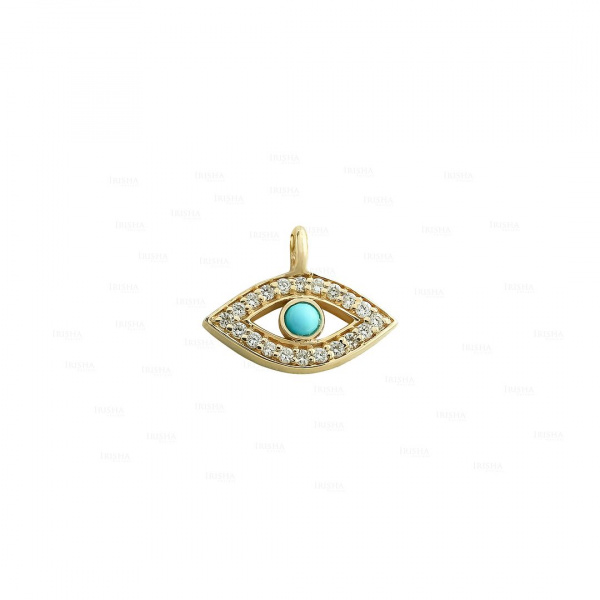 Genuine Diamond Turquoise Gemstone Evil Eye Charm 14K Gold Necklace Fine Jewelry