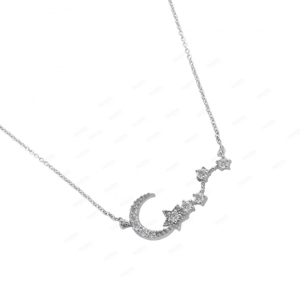14K White Gold 0.40 Ct. Genuine Diamond Moon Star Necklace Christmas Gift