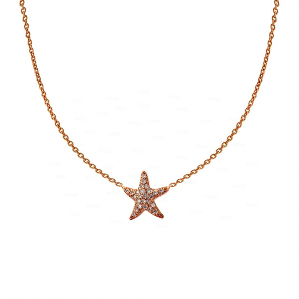 14K Gold 0.25 Ct. Genuine Diamond Starfish Charm Pendant Necklace Fine Jewelry
