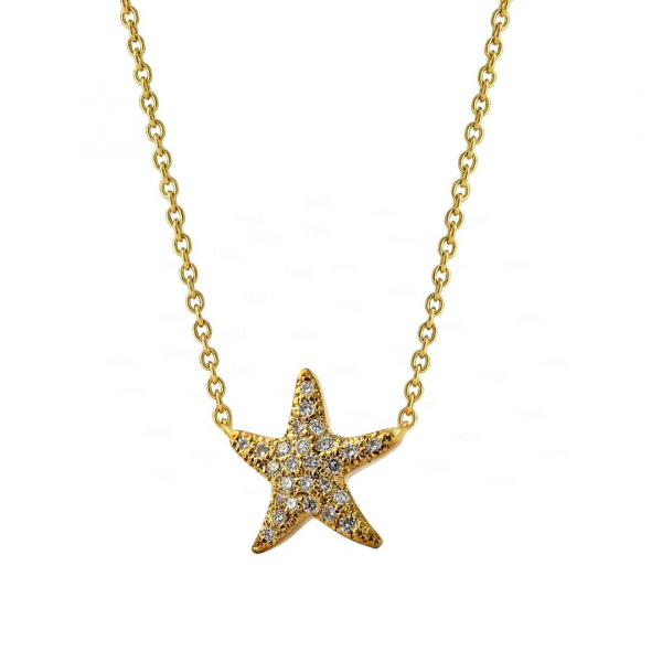 14K Gold 0.25 Ct. Genuine Diamond Starfish Charm Pendant Necklace Fine Jewelry